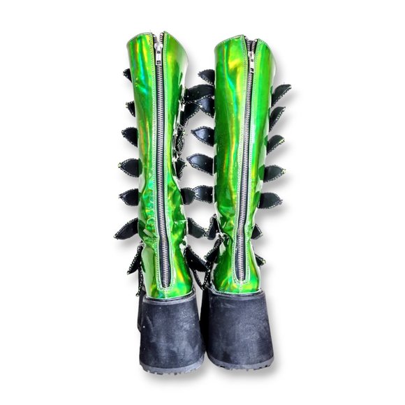 Sold-Demonia acid green glow in the dark mega platform knee-high boots size 7 US - Picture 8 of 10